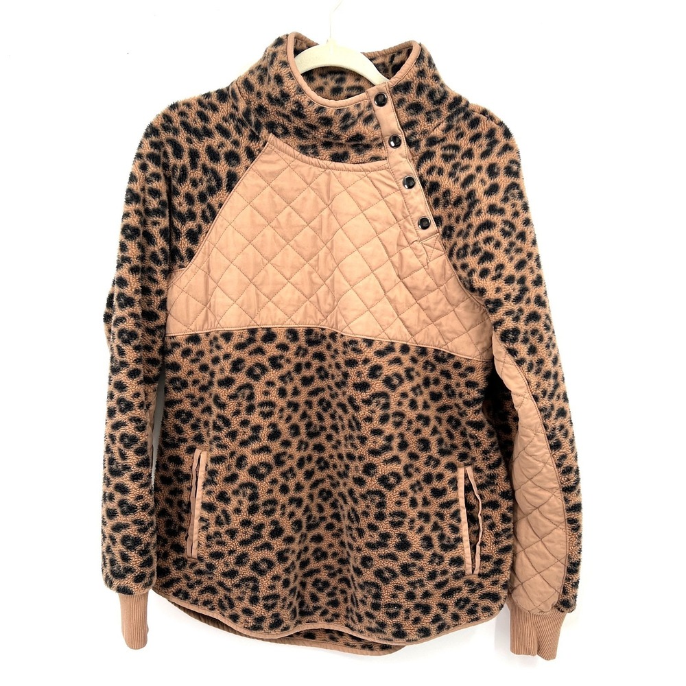 Abercrombie & Fitch leopard fleece pullover jacket brown quilted gorpcore cabin